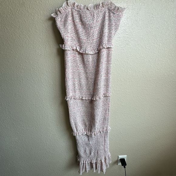 MABLE Francesca Floral Ruffle Smocked Mermaid Detailed Long Dress Pink White Med - Picture 2 of 13
